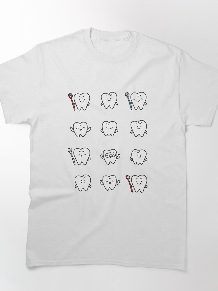 Funny teeth. Cute tooth art. Dentist pattern design. Classic T-Shirt