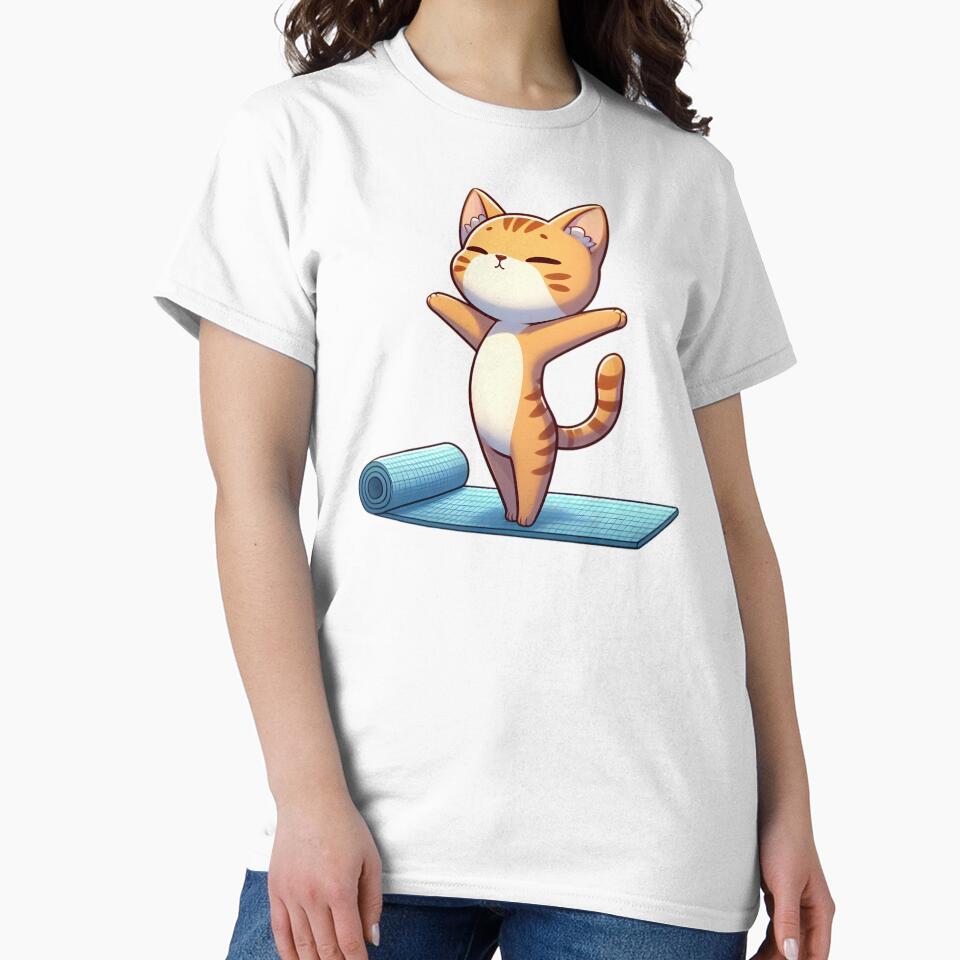 Cute Chibi Yoga Cat Classic T-Shirt